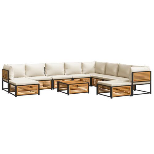 Salon de jardin avec coussins 11 pcs bois massif d'acacia - Photo n°2; ?>