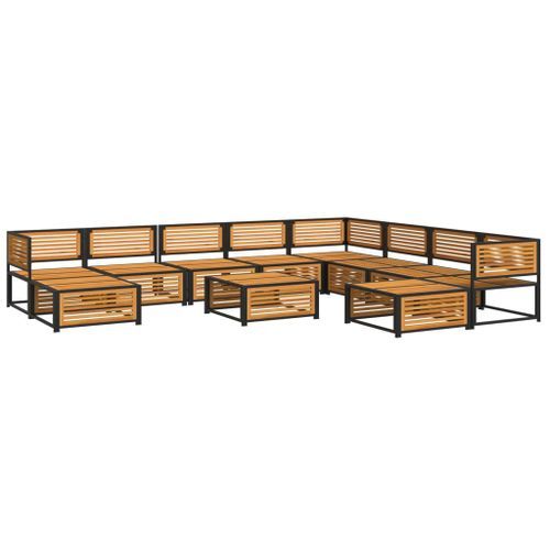 Salon de jardin avec coussins 11 pcs bois massif d'acacia - Photo n°3; ?>