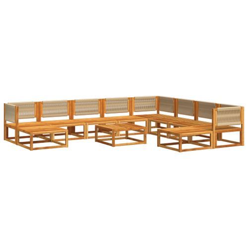 Salon de jardin avec coussins 11 pcs bois massif d'acacia - Photo n°3; ?>