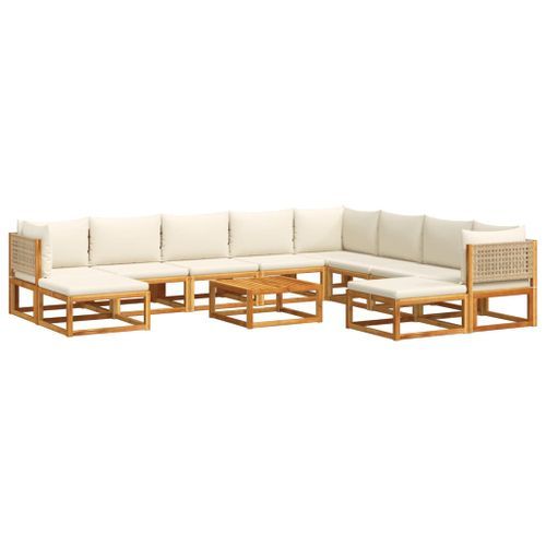 Salon de jardin avec coussins 11 pcs bois massif d'acacia - Photo n°2; ?>