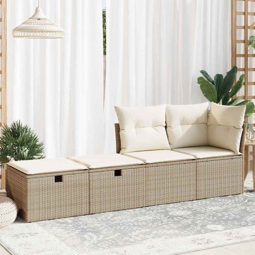 Salon de jardin avec coussins 2 pcs beige résine tressée acacia - Photo n°3; ?>