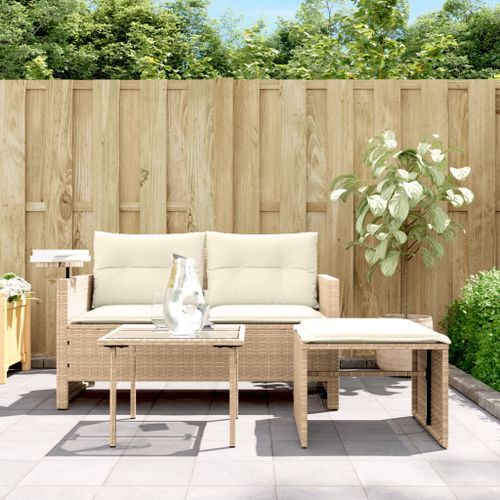 Salon de jardin avec coussins 3 pcs beige résine tressée - Photo n°3; ?>