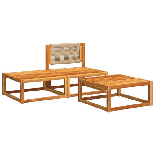 Salon de jardin avec coussins 3 pcs bois massif d'acacia - Photo n°3; ?>