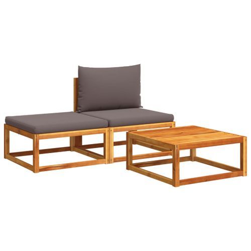 Salon de jardin avec coussins 3 pcs bois massif d'acacia - Photo n°2; ?>