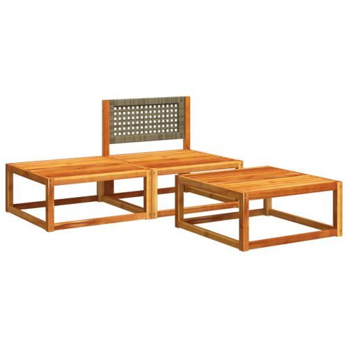 Salon de jardin avec coussins 3 pcs bois massif d'acacia - Photo n°3; ?>