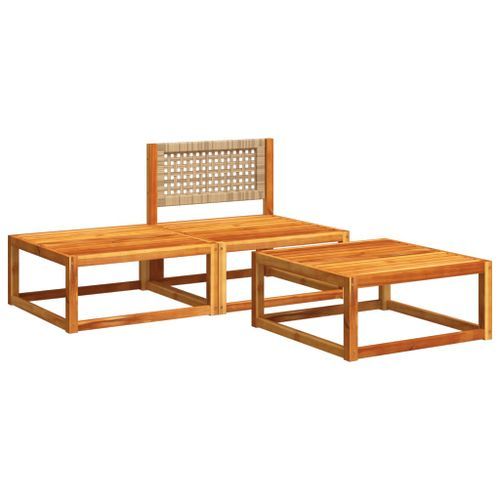 Salon de jardin avec coussins 3 pcs bois massif d'acacia - Photo n°3; ?>