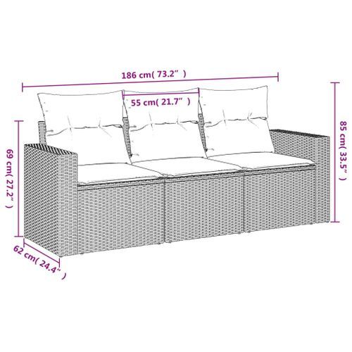 Salon de jardin avec coussins 3 pcs gris clair résine tressée - Photo n°3; ?>