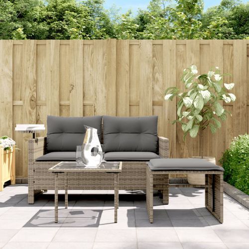 Salon de jardin avec coussins 3 pcs gris résine tressée - Photo n°3; ?>