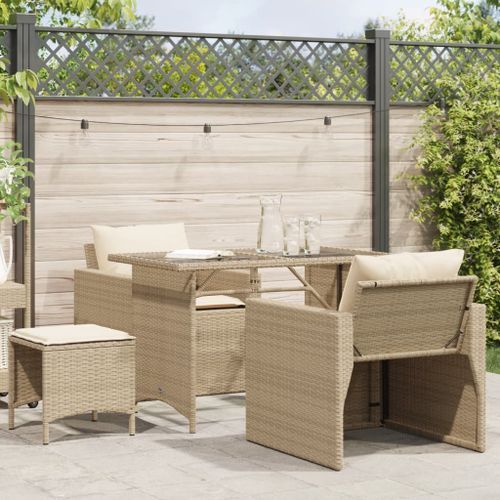 Salon de jardin avec coussins 4 pcs beige résine tressée - Photo n°2; ?>