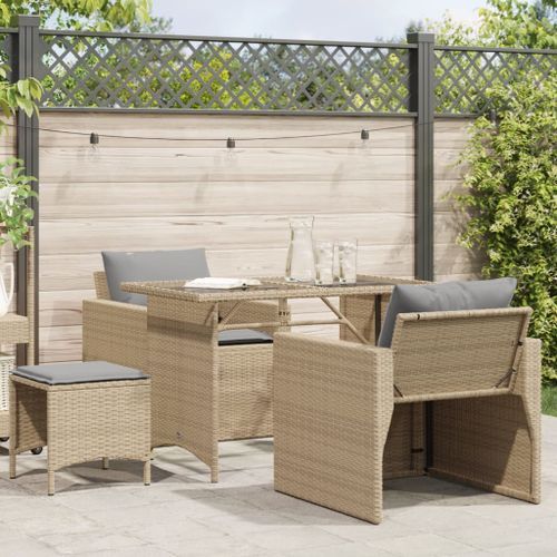 Salon de jardin avec coussins 4 pcs beige résine tressée - Photo n°2; ?>