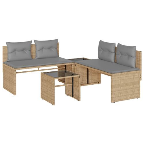 Salon de jardin avec coussins 4 pcs beige résine tressée - Photo n°2; ?>