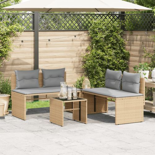 Salon de jardin avec coussins 4 pcs beige résine tressée - Photo n°3; ?>