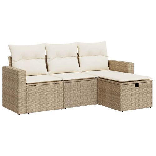 Salon de jardin avec coussins 4 pcs beige résine tressée - Photo n°2; ?>