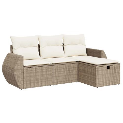 Salon de jardin avec coussins 4 pcs beige résine tressée - Photo n°2; ?>