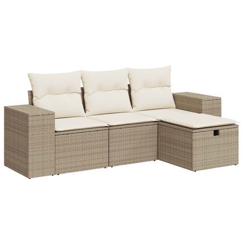 Salon de jardin avec coussins 4 pcs beige résine tressée - Photo n°2; ?>