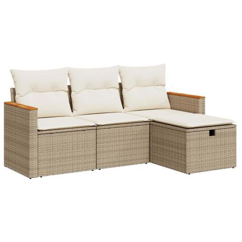 Salon de jardin avec coussins 4 pcs beige résine tressée - Photo n°2; ?>