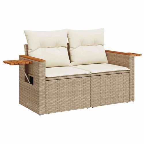 Salon de jardin avec coussins 4 pcs beige résine tressée - Photo n°3; ?>