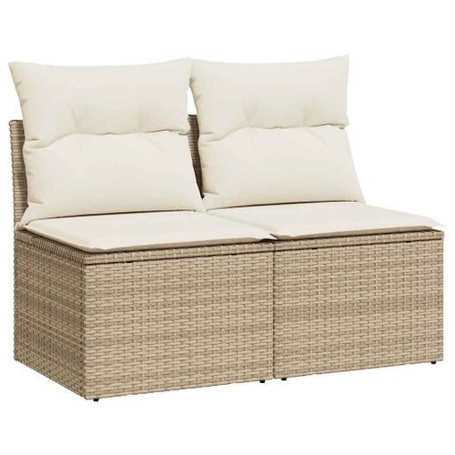 Salon de jardin avec coussins 4 pcs beige résine tressée acacia - Photo n°2; ?>