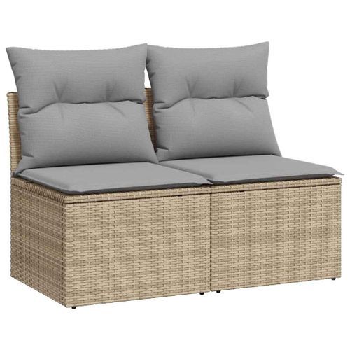 Salon de jardin avec coussins 4 pcs beige résine tressée acacia - Photo n°2; ?>