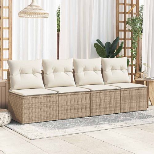 Salon de jardin avec coussins 4 pcs beige résine tressée acacia - Photo n°3; ?>