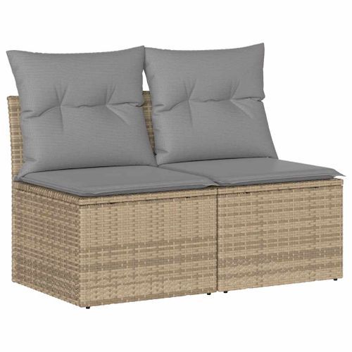 Salon de jardin avec coussins 4 pcs beige résine tressée acacia - Photo n°2; ?>