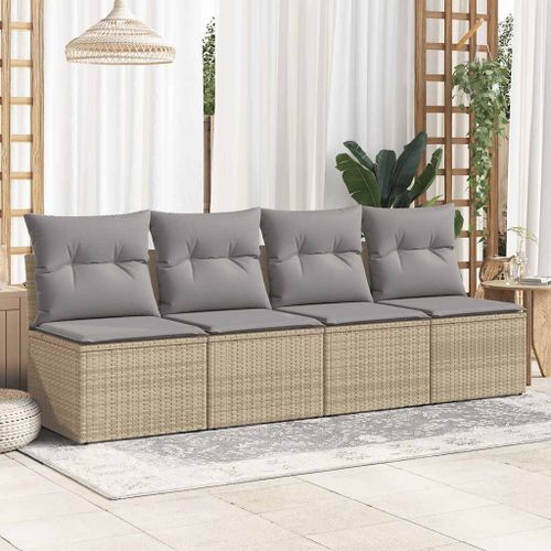 Salon de jardin avec coussins 4 pcs beige résine tressée acacia - Photo n°3; ?>