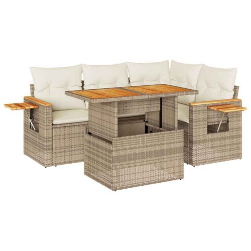 Salon de jardin avec coussins 4 pcs beige résine tressée acacia - Photo n°2; ?>