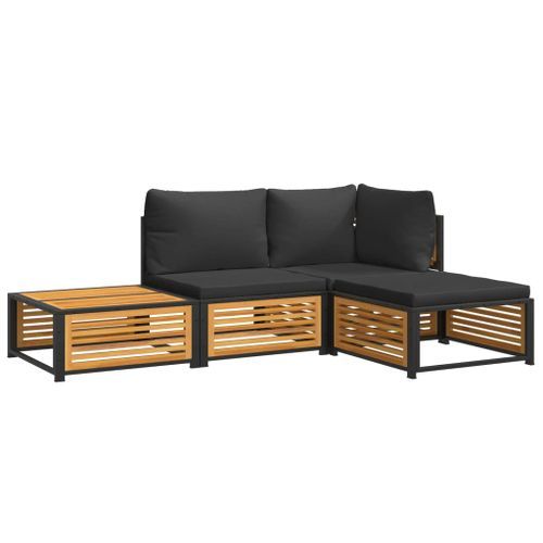 Salon de jardin avec coussins 4 pcs bois d'acacia massif - Photo n°2; ?>