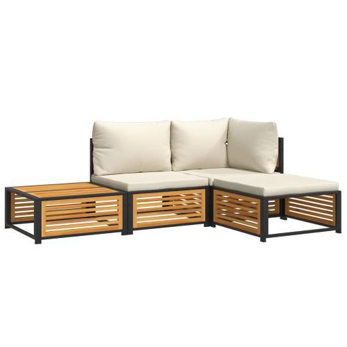 Salon de jardin avec coussins 4 pcs bois d'acacia massif - Photo n°2; ?>