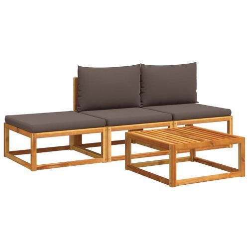 Salon de jardin avec coussins 4 pcs bois d'acacia massif - Photo n°2; ?>