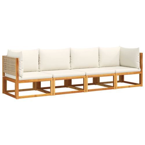 Salon de jardin avec coussins 4 pcs bois d'acacia massif - Photo n°2; ?>