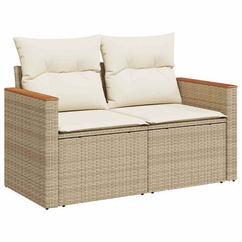 Salon de jardin avec coussins 5 pcs beige résine tressée acacia - Photo n°3; ?>