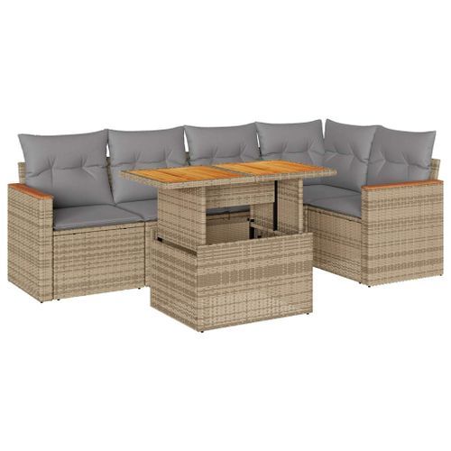 Salon de jardin avec coussins 5 pcs beige résine tressée acacia - Photo n°2; ?>