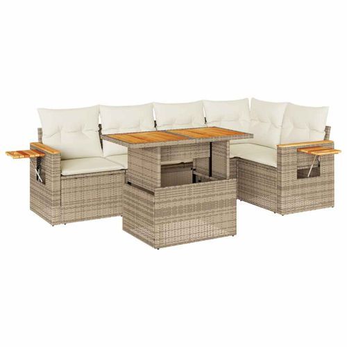 Salon de jardin avec coussins 5 pcs beige résine tressée acacia - Photo n°2; ?>