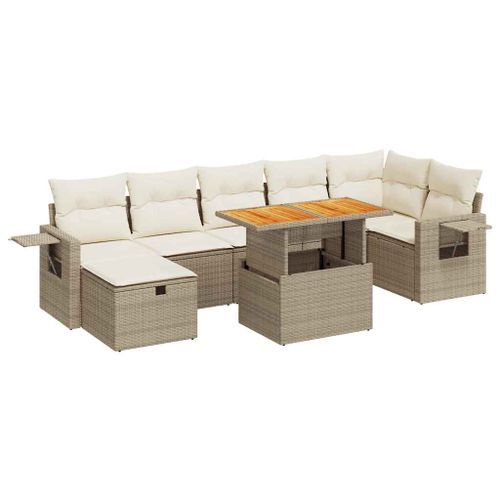 Salon de jardin avec coussins 5 pcs beige résine tressée acacia - Photo n°2; ?>