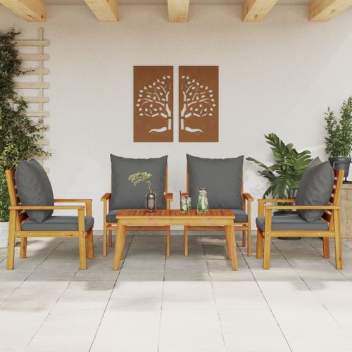 Salon de jardin avec coussins 5 pcs Bois d'acacia solide - Photo n°2; ?>