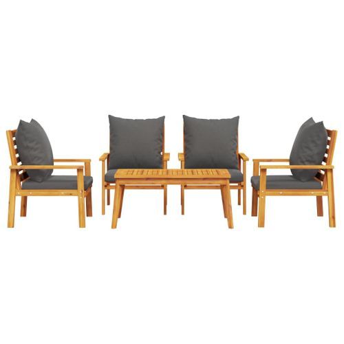 Salon de jardin avec coussins 5 pcs Bois d'acacia solide - Photo n°3; ?>