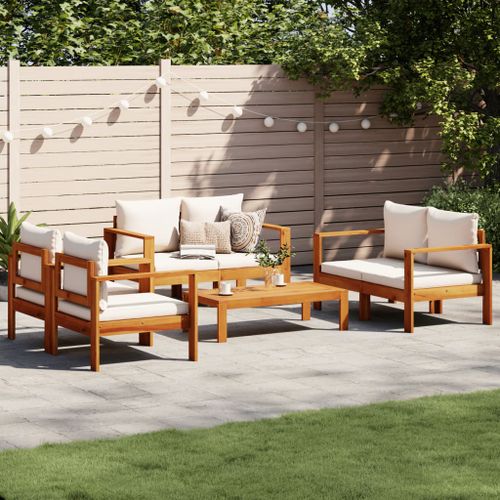 Salon de jardin avec coussins 5 pcs Bois d'acacia solide - Photo n°2; ?>