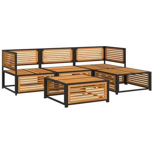 Salon de jardin avec coussins 5 pcs Bois d'acacia solide - Photo n°3; ?>