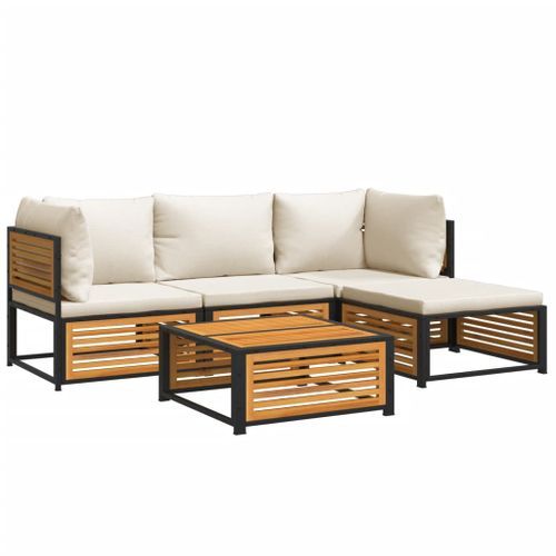 Salon de jardin avec coussins 5 pcs Bois d'acacia solide - Photo n°2; ?>