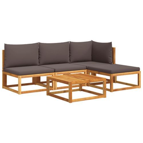 Salon de jardin avec coussins 5 pcs Bois d'acacia solide - Photo n°2; ?>