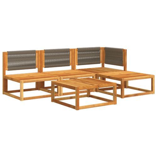 Salon de jardin avec coussins 5 pcs Bois d'acacia solide - Photo n°3; ?>