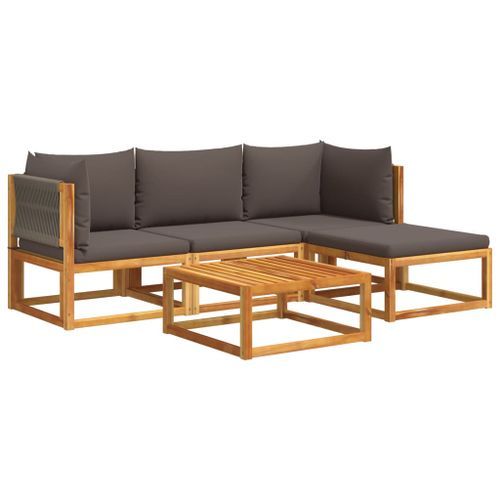 Salon de jardin avec coussins 5 pcs Bois d'acacia solide - Photo n°2; ?>