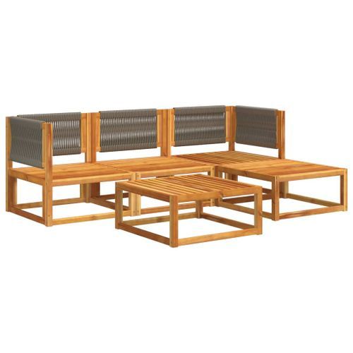 Salon de jardin avec coussins 5 pcs Bois d'acacia solide - Photo n°3; ?>