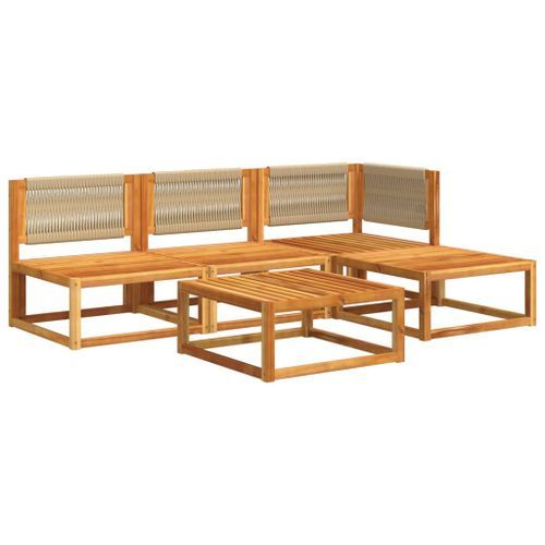 Salon de jardin avec coussins 5 pcs Bois d'acacia solide - Photo n°3; ?>