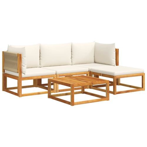 Salon de jardin avec coussins 5 pcs Bois d'acacia solide - Photo n°2; ?>