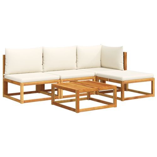 Salon de jardin avec coussins 5 pcs Bois d'acacia solide - Photo n°2; ?>