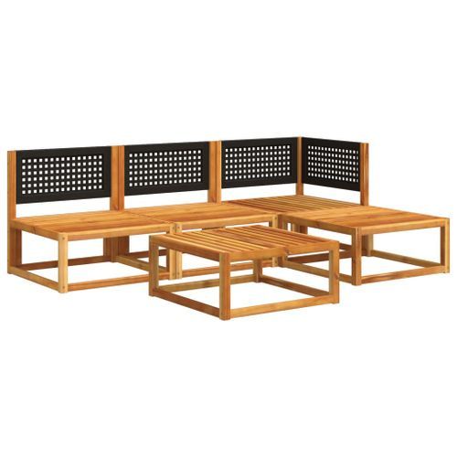 Salon de jardin avec coussins 5 pcs Bois d'acacia solide - Photo n°3; ?>