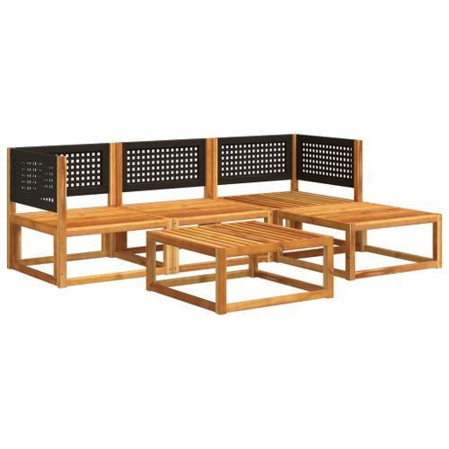 Salon de jardin avec coussins 5 pcs Bois d'acacia solide - Photo n°3; ?>