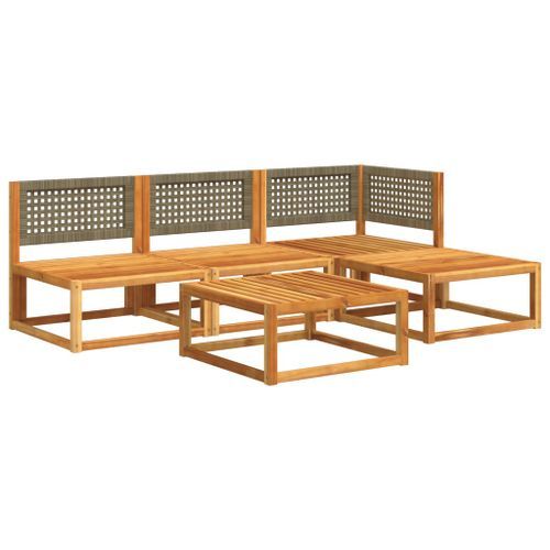 Salon de jardin avec coussins 5 pcs Bois d'acacia solide - Photo n°3; ?>